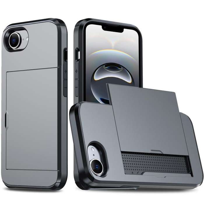 For iPhone 16e Shockproof Armor Phone Case with Card Slot(Grey)