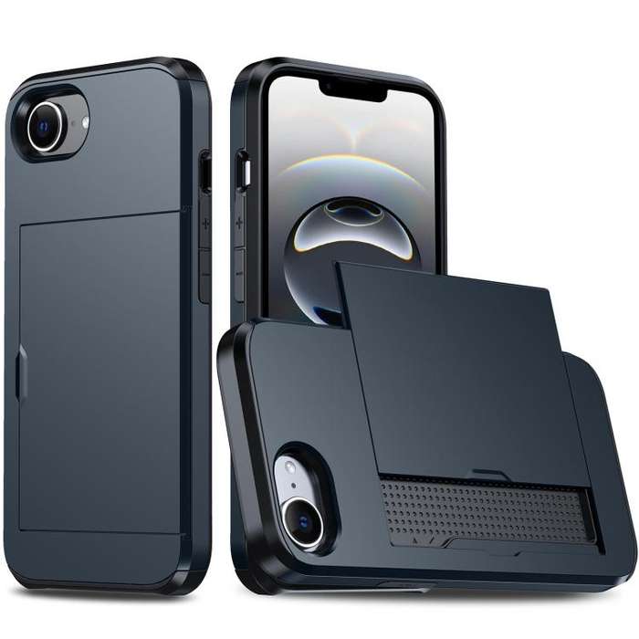 For iPhone 16e Shockproof Armor Phone Case with Card Slot(Blue)