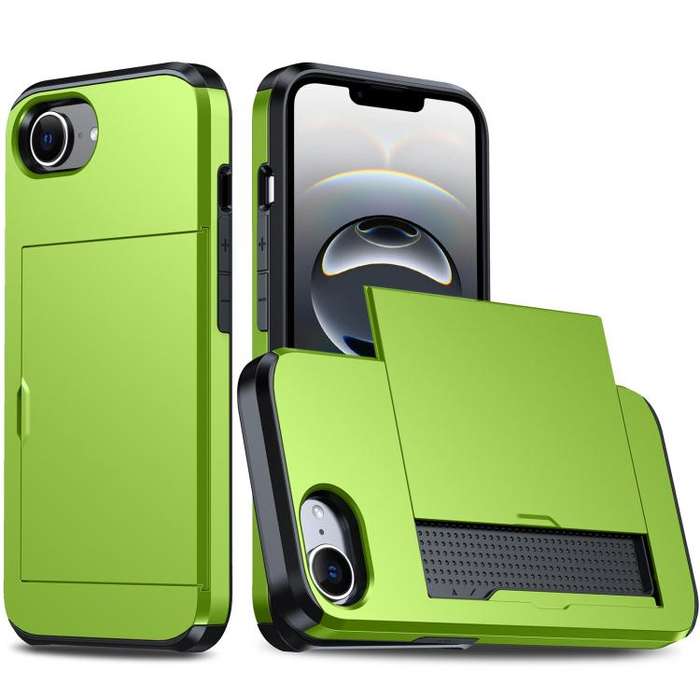 For iPhone 16e Shockproof Armor Phone Case with Card Slot(Green)