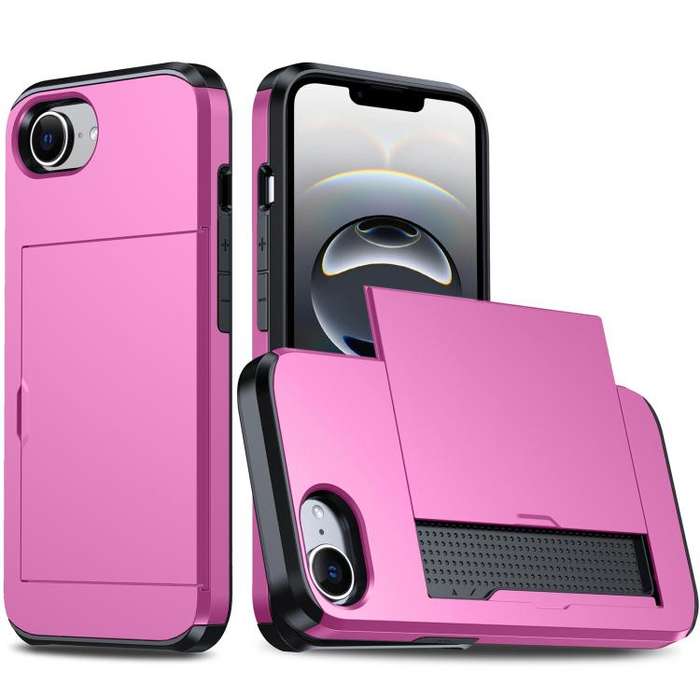 For iPhone 16e Shockproof Armor Phone Case with Card Slot(Rose Red)
