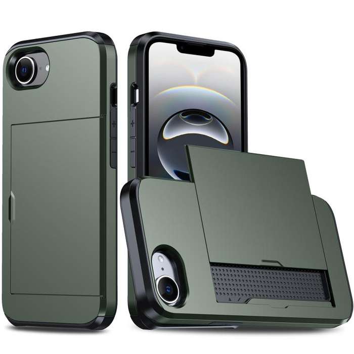 For iPhone 16e Shockproof Armor Phone Case with Card Slot(Dark Green)