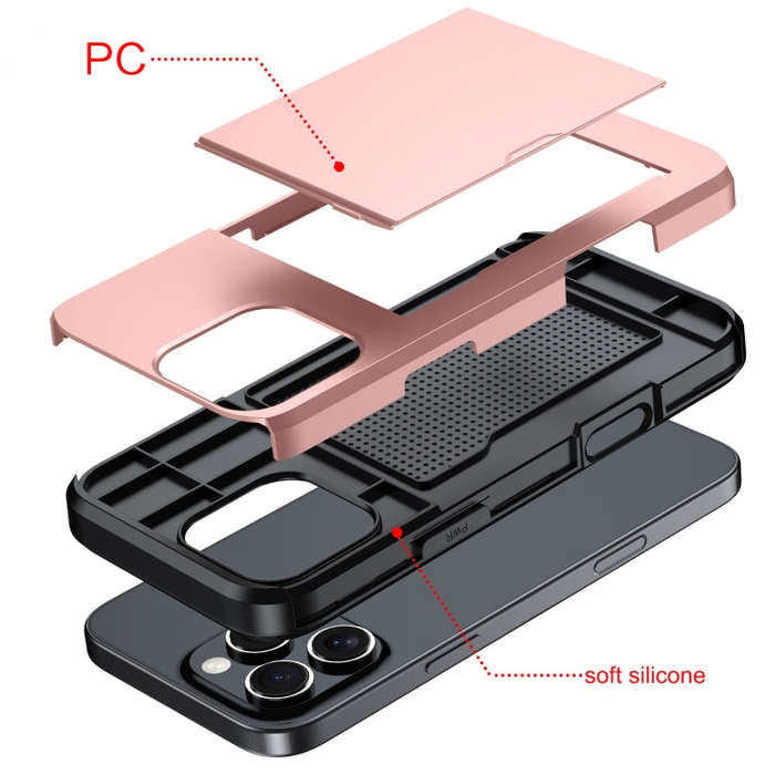 For iPhone 16e Shockproof Armor Phone Case with Card Slot(Black)