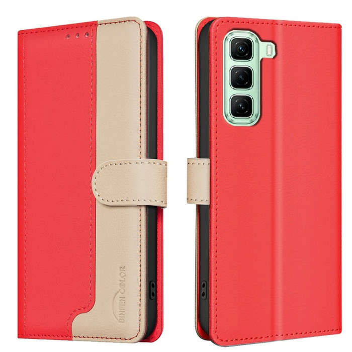 For Infinix Hot 50 4G Color Matching RFID Anti-theft Leather Phone Case(Red)