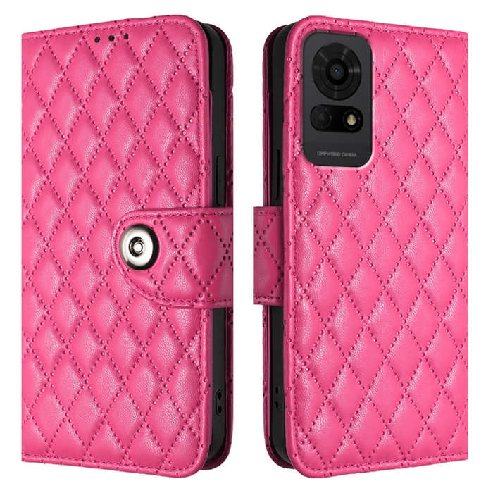 For TCL 50 LE 5G Rhombic Texture Flip Leather Phone Case with Lanyard(Rose Red)
