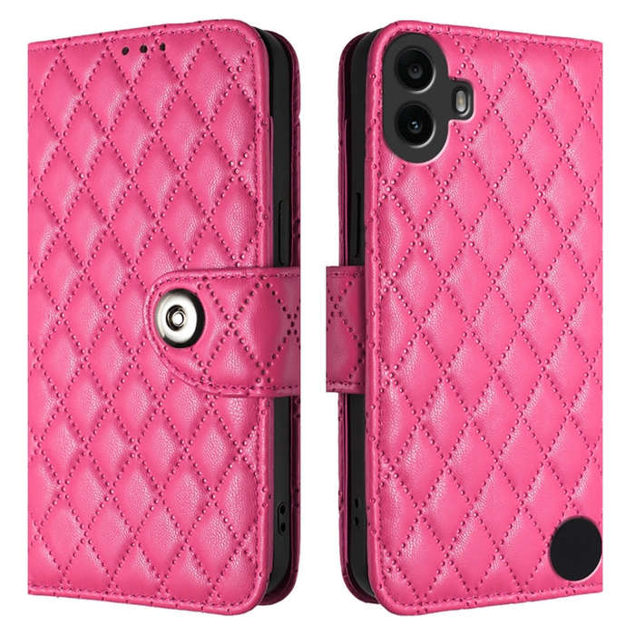 For Nothing CMF Phone 1 Rhombic Texture Flip Leather Phone Case with Lanyard(Rose Red)