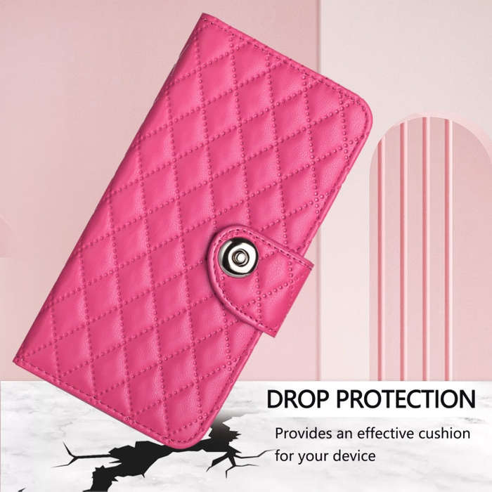 For Nothing CMF Phone 1 Rhombic Texture Flip Leather Phone Case with Lanyard(Rose Red)