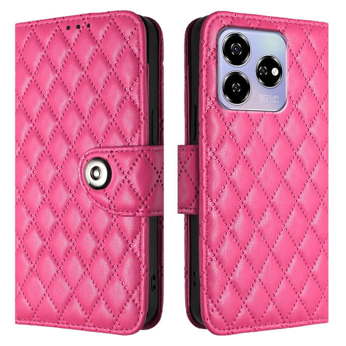 For ZTE Blade V60 / Axon 60 4G Rhombic Texture Flip Leather Phone Case with Lanyard(Rose Red)
