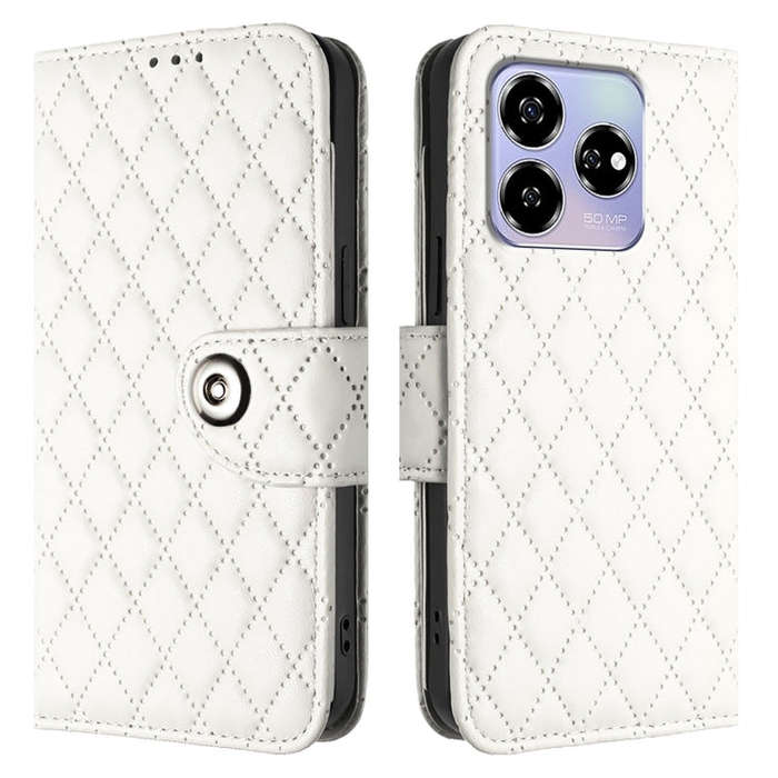 For ZTE Blade V60 / Axon 60 4G Rhombic Texture Flip Leather Phone Case with Lanyard(White)