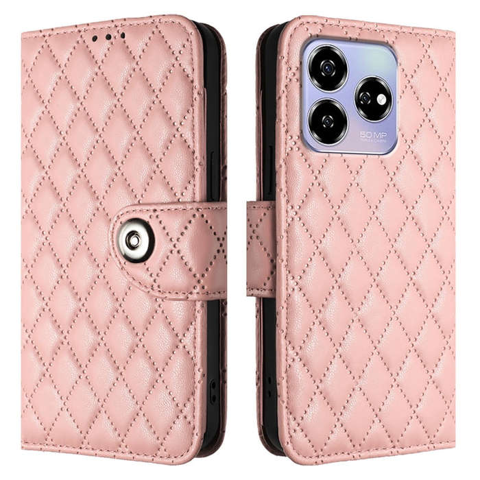 For ZTE Blade V60 / Axon 60 4G Rhombic Texture Flip Leather Phone Case with Lanyard(Coral Pink)