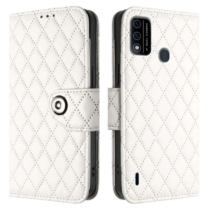For itel A48 Rhombic Texture Flip Leather Phone Case with Lanyard(White)