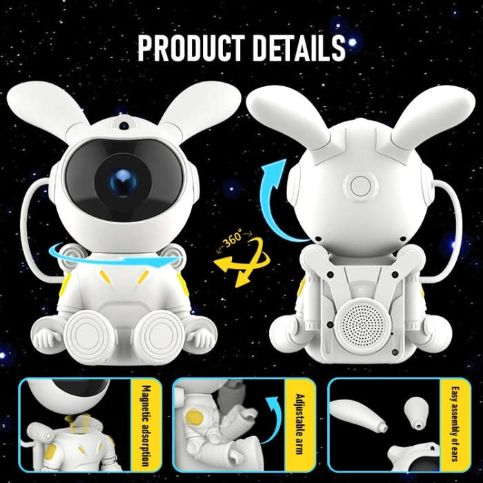 G002 Space Rabbit Starry Sky Projection Lamp Bluetooth Speaker 2 in 1 Laser Light(White)