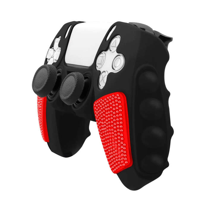 For Sony PS5 Splicing Color Silicone Gamepad Protective Case without Rocker Caps(Black Red)