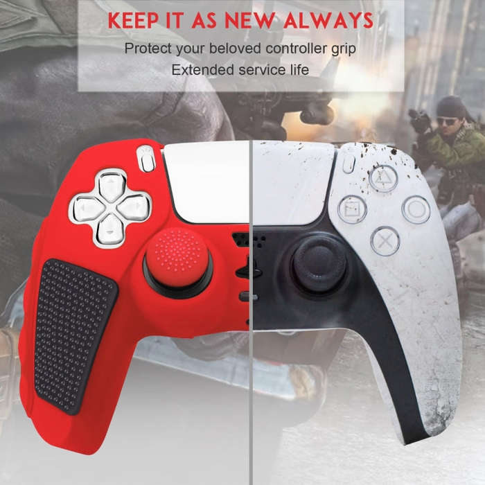 For Sony PS5 Splicing Color Silicone Gamepad Protective Case without Rocker Caps(Red Black)