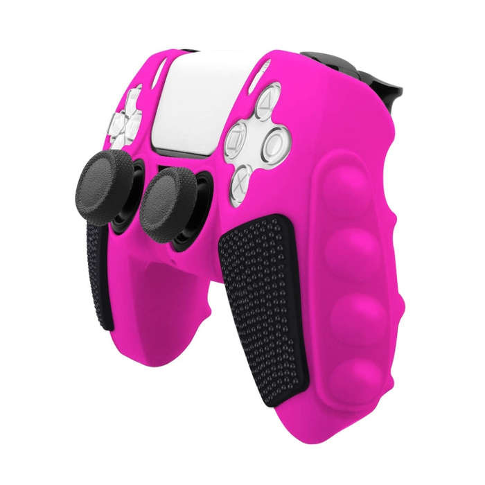 For Sony PS5 Splicing Color Silicone Gamepad Protective Case without Rocker Caps(Pink Black)