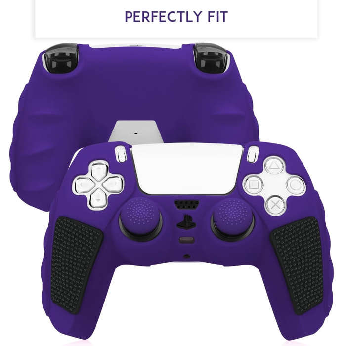 For Sony PS5 Splicing Color Silicone Gamepad Protective Case with Rocker Caps(Purple Black)