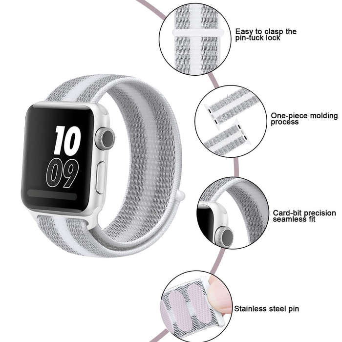 For Apple Watch Series 8&7 41mm / SE 2&6&SE&5&4 40mm / 3&2&1 38mm Nylon Loop Watch Band(White Pin...