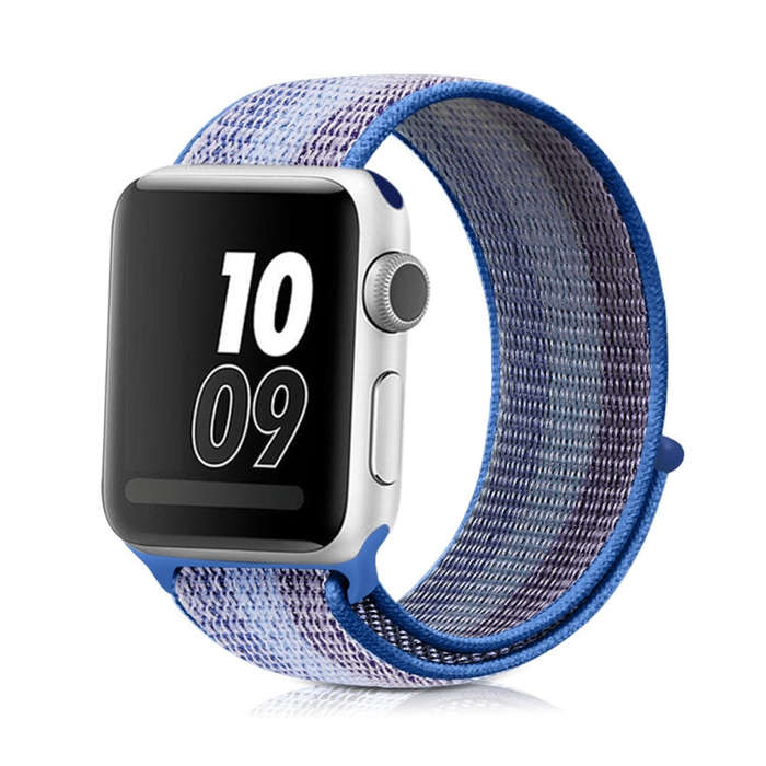 For Apple Watch Series 7 41mm / 6 & SE & 5 & 4 40mm / 3 & 2 & 1 38mm Nylon Loop Watch Band(Stripe...