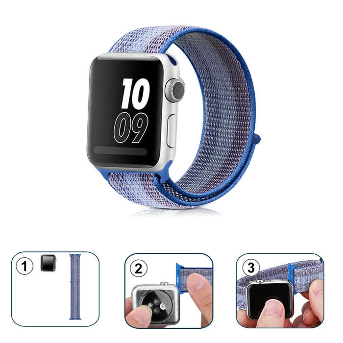 For Apple Watch Series 7 41mm / 6 & SE & 5 & 4 40mm / 3 & 2 & 1 38mm Nylon Loop Watch Band(Stripe...