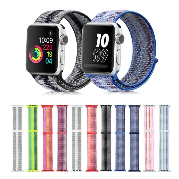 For Apple Watch Series 7 41mm / 6 & SE & 5 & 4 40mm / 3 & 2 & 1 38mm Nylon Loop Watch Band(Stripe...