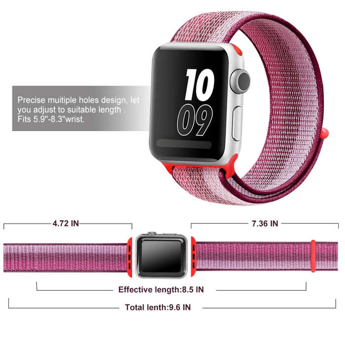 For Apple Watch Series 7 45mm / 6 & SE & 5 & 4 44mm / 3 & 2 & 1 42mm Nylon Loop Watch Band(Berry ...