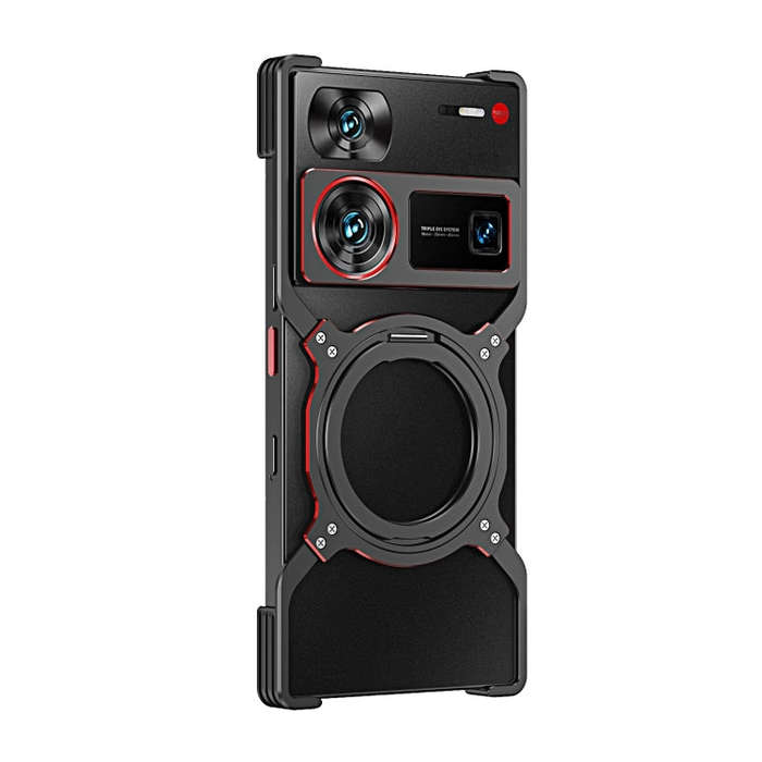 For ZTE nubia Z60 Ultra Mechanical Arm Borderless MagSafe Holder Metal Phone Case(Black Red)