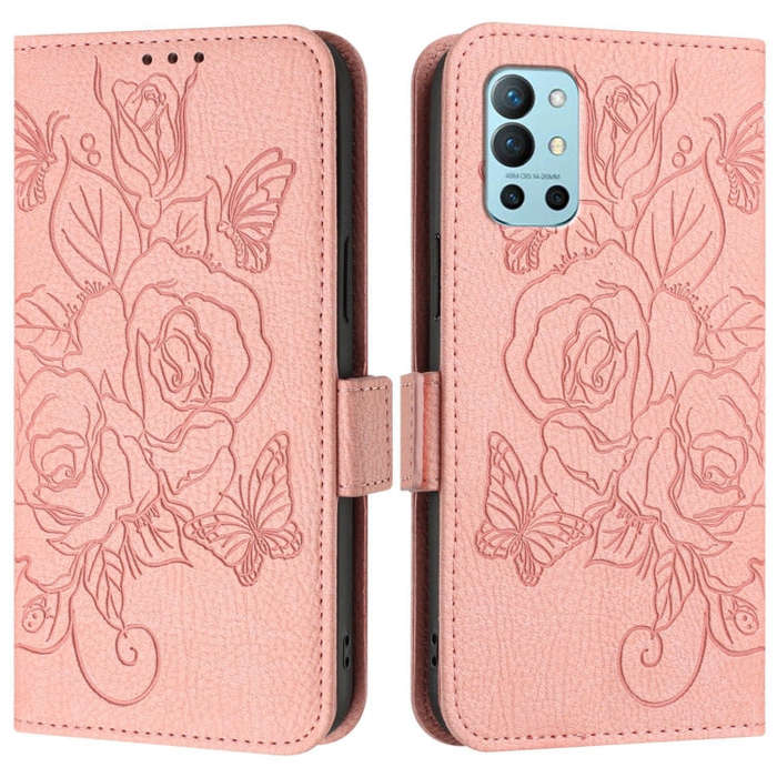 For OnePlus 9R / 8T Embossed Rose RFID Anti-theft Leather Phone Case(Pink)