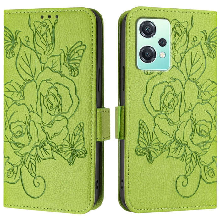 For OnePlus Nord CE 2 Lite 5G Embossed Rose RFID Anti-theft Leather Phone Case(Green)