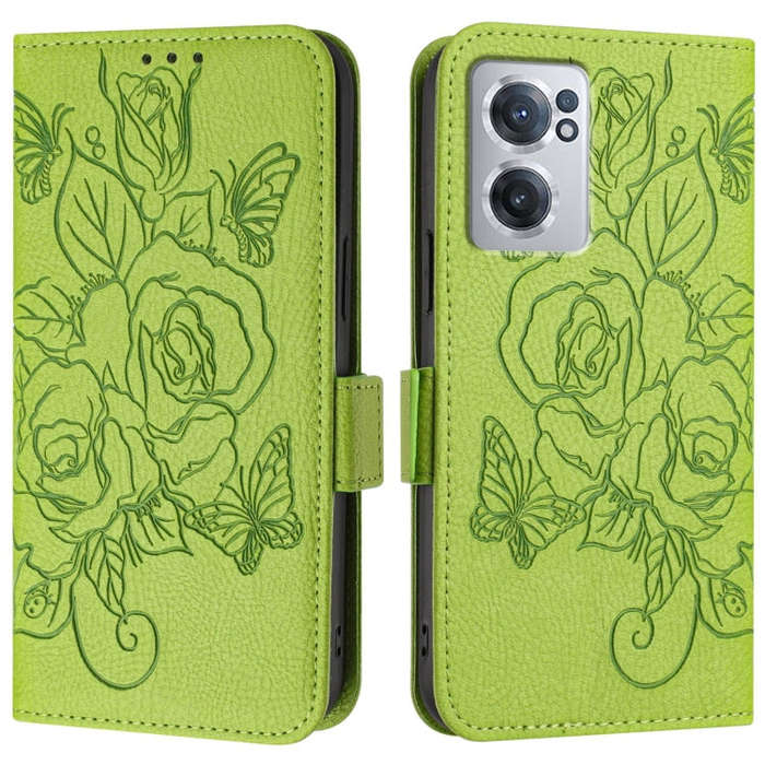 For OnePlus Nord CE 2 5G Embossed Rose RFID Anti-theft Leather Phone Case(Green)
