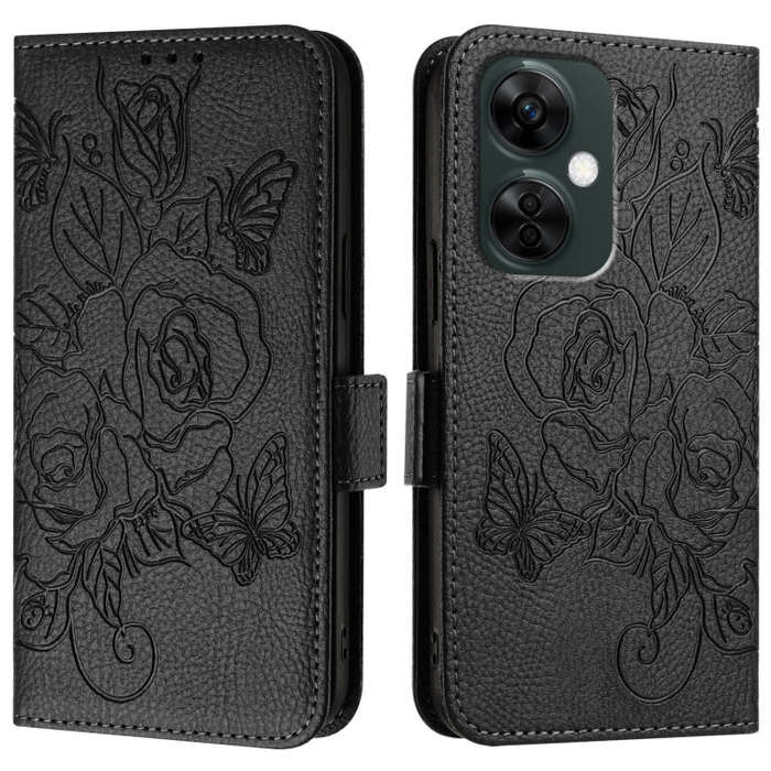 For OnePlus Nord CE3 Lite 5G / Nord N30 Embossed Rose RFID Anti-theft Leather Phone Case(Black)