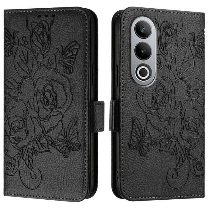 For OnePlus Nord CE4 5G Embossed Rose RFID Anti-theft Leather Phone Case(Black)