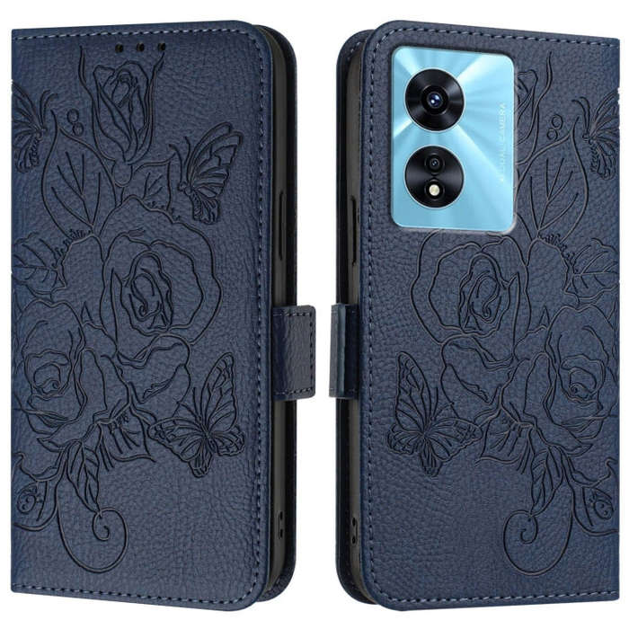 For OnePlus Nord N300 Embossed Rose RFID Anti-theft Leather Phone Case(Dark Blue)