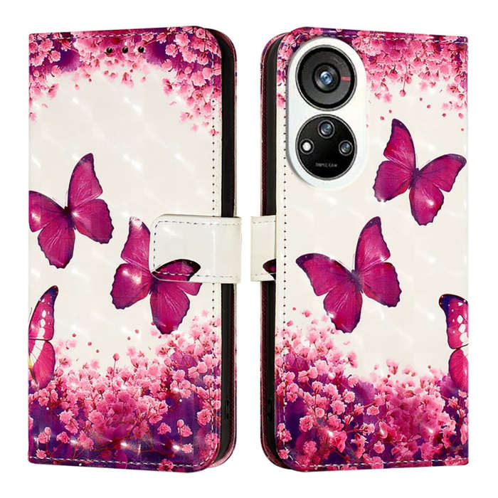 For ZTE Blade V40s 3D Painting Horizontal Flip Leather Phone Case(Rose Butterfly)