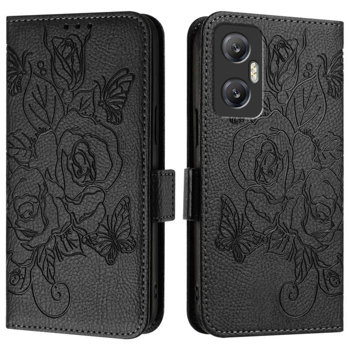 For Infinix Hot 20 5G Embossed Rose RFID Anti-theft Leather Phone Case(Black)