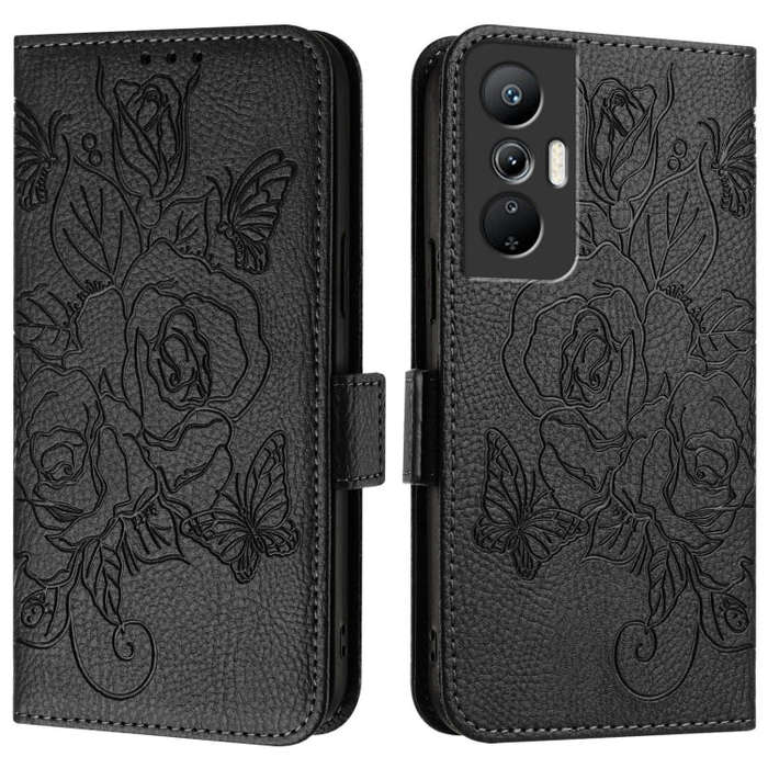 For Infinix Hot 20s / 20 Pro Embossed Rose RFID Anti-theft Leather Phone Case(Black)