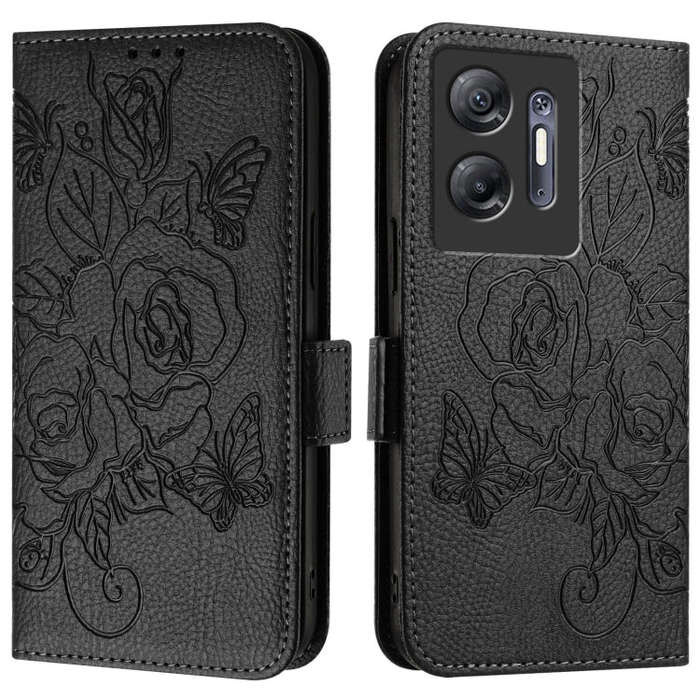 For Infinix Hot 30 5G Embossed Rose RFID Anti-theft Leather Phone Case(Black)