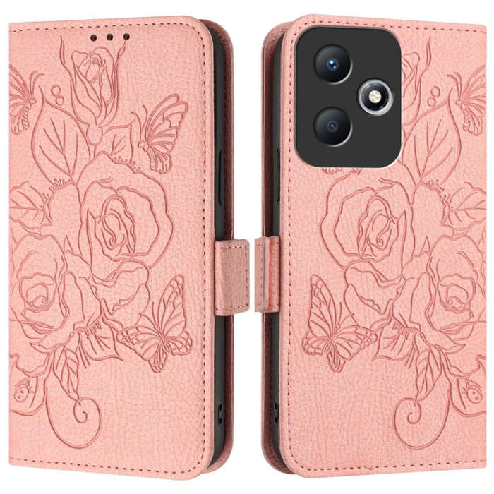 For Infinix Hot 30 Play / 30 Play NFC Embossed Rose RFID Anti-theft Leather Phone Case(Pink)