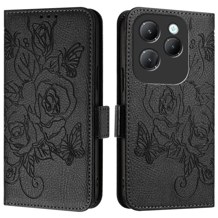 For Infinix Hot 40 / 40 Pro Embossed Rose RFID Anti-theft Leather Phone Case(Black)