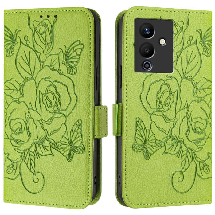 For Infinix Note 12 Pro 5G / Note 12 5G Embossed Rose RFID Anti-theft Leather Phone Case(Green)