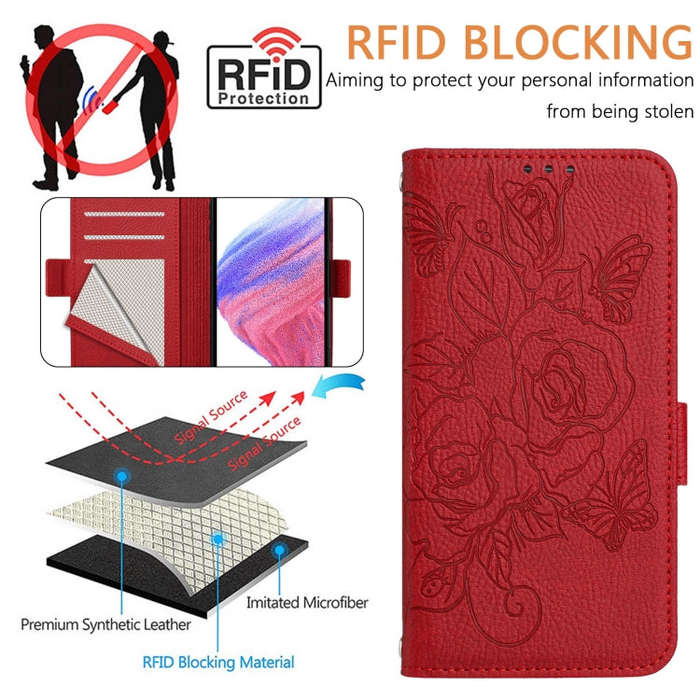 For Infinix Note 12 Pro 5G / Note 12 5G Embossed Rose RFID Anti-theft Leather Phone Case(Red)