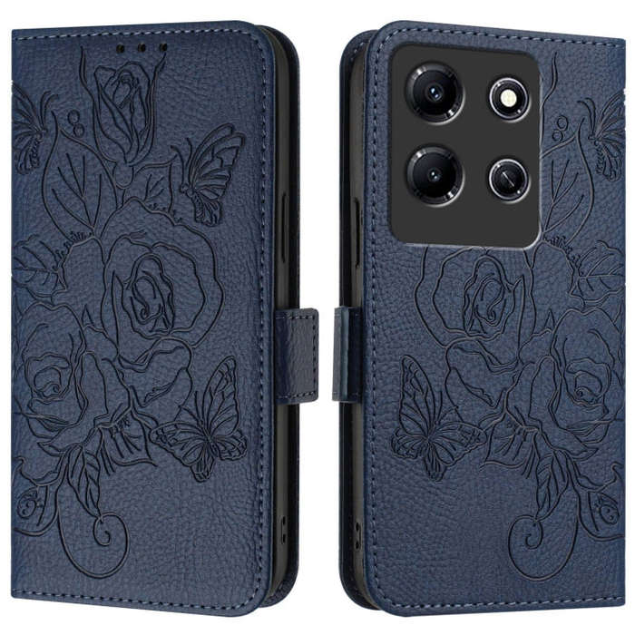 For Infinix Note 30i Embossed Rose RFID Anti-theft Leather Phone Case(Dark Blue)