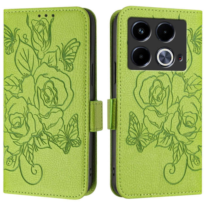 For Infinix Note 40 4G Embossed Rose RFID Anti-theft Leather Phone Case(Green)