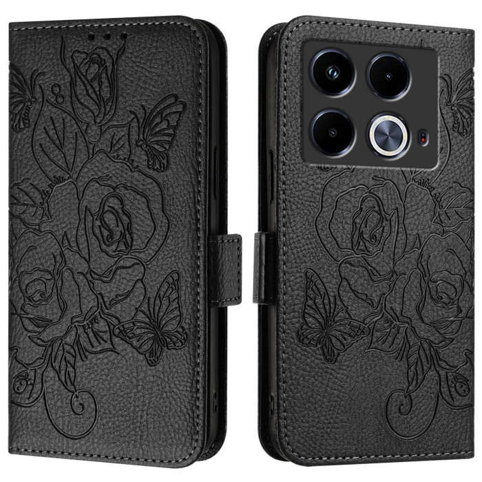 For Infinix Note 40 5G Embossed Rose RFID Anti-theft Leather Phone Case(Black)