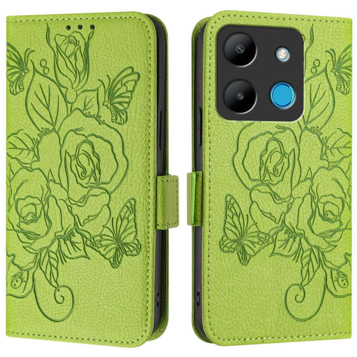 For Infinix Smart 7 HD / 7 Indian / 7 Plus Embossed Rose RFID Anti-theft Leather Phone Case(Green)