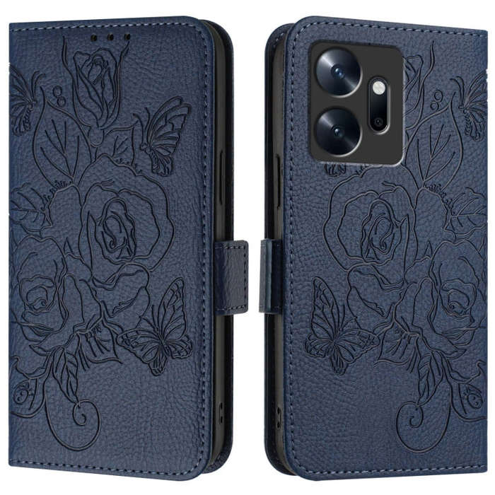 For Infinix Zero 20 Embossed Rose RFID Anti-theft Leather Phone Case(Dark Blue)