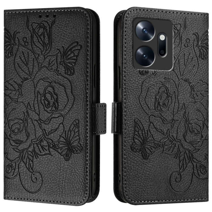 For Infinix Zero 20 Embossed Rose RFID Anti-theft Leather Phone Case(Black)
