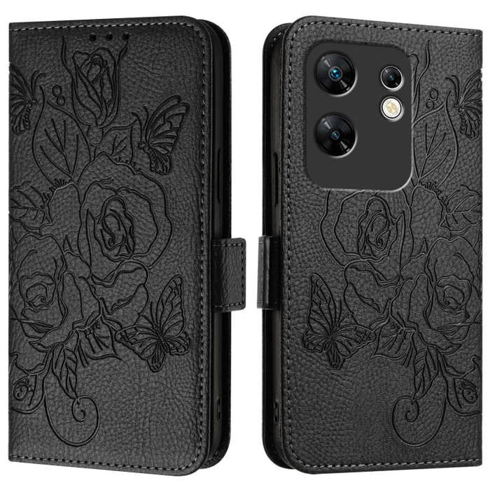 For Infinix Zero 30 4G Embossed Rose RFID Anti-theft Leather Phone Case(Black)