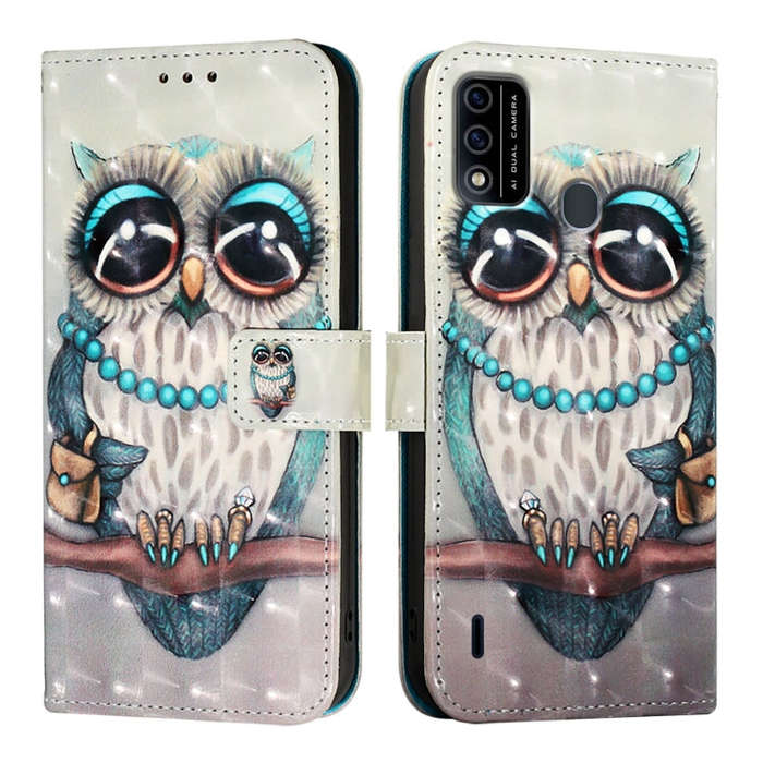 For Itel A48 3D Painting Horizontal Flip Leather Phone Case(Grey Owl)