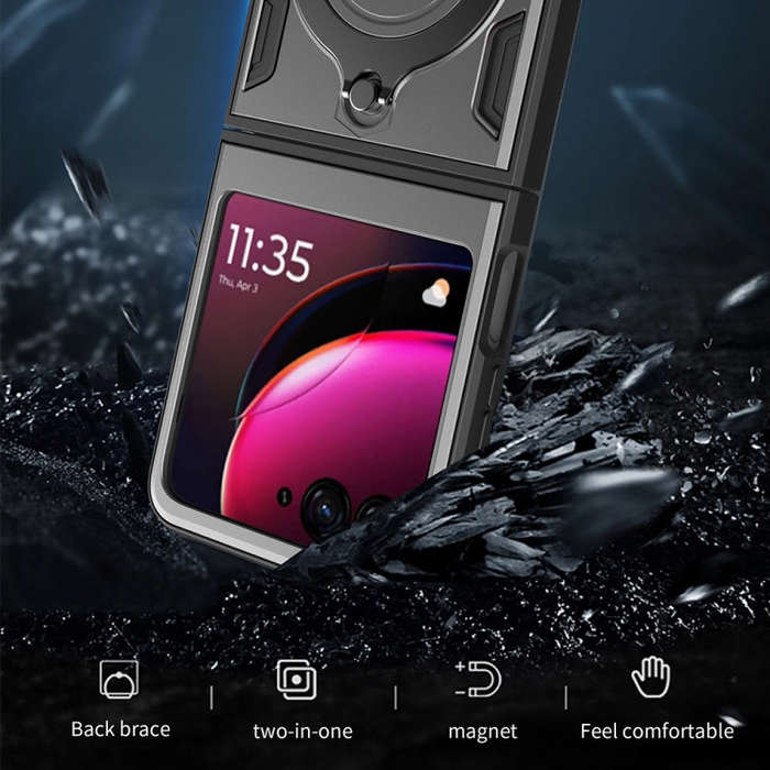 For Motorola Razr 50 CD Texture Magnetic Holder Phone Case(Purple)
