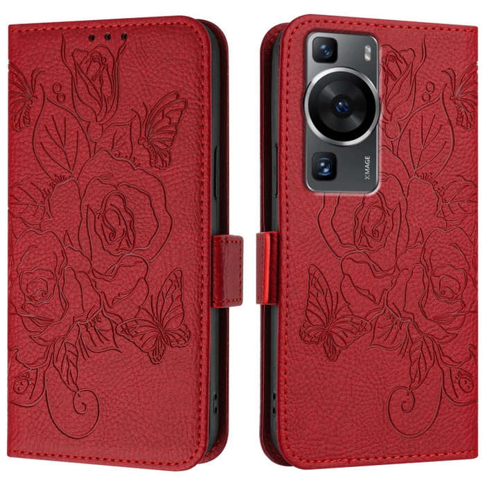 For Huawei P60 / P60 Pro Embossed Rose RFID Anti-theft Leather Phone Case(Red)