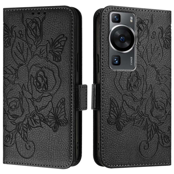 For Huawei P60 / P60 Pro Embossed Rose RFID Anti-theft Leather Phone Case(Black)